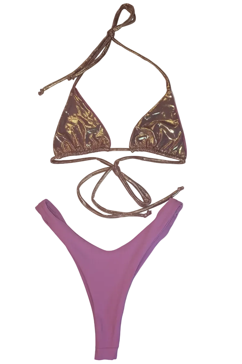 Shelly — Pink & Gold Shimmer Bikini Set